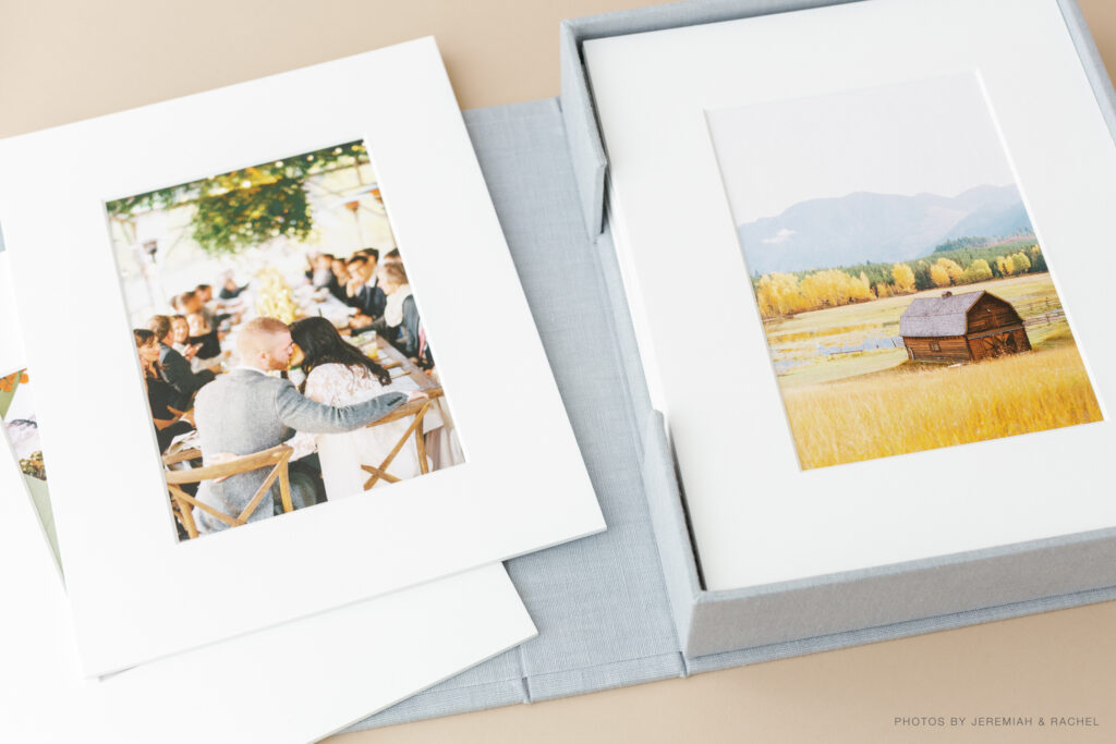 Luxury-linen-portrait-box-with-matted prints
